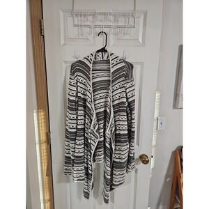 Pina Rossi Striped Knit Open Cardigan Sweater Black White Beige Women's Size L